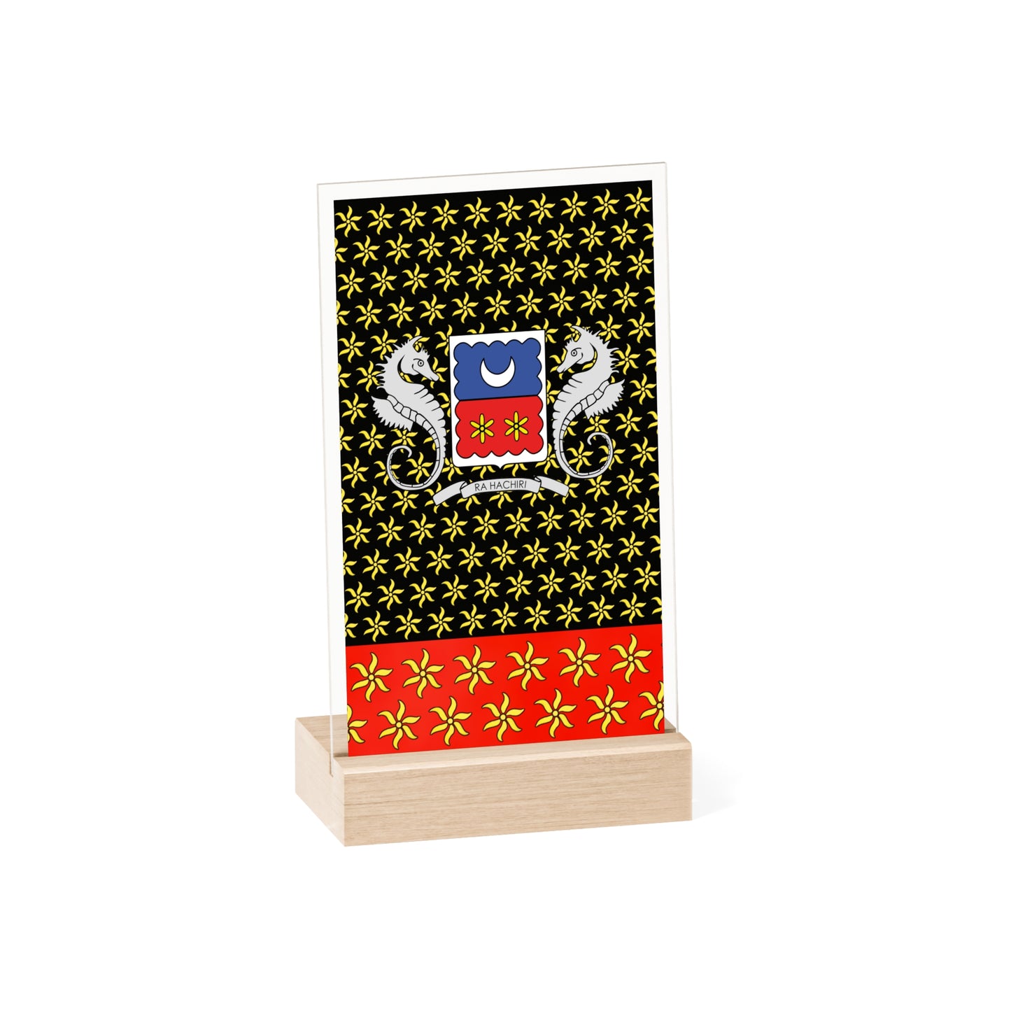 Panneau acrylique ylang Mayotte, avec support en bois